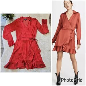 Paige Tulip Red Parisa Ruffle Romantic Wrap Dress, Size Small